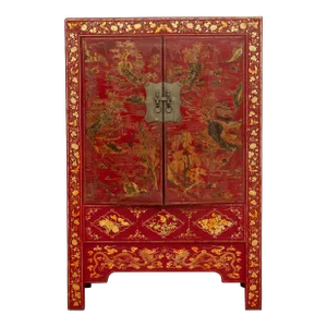 Antique Oriental Red & Guilt Lacquered Armoire