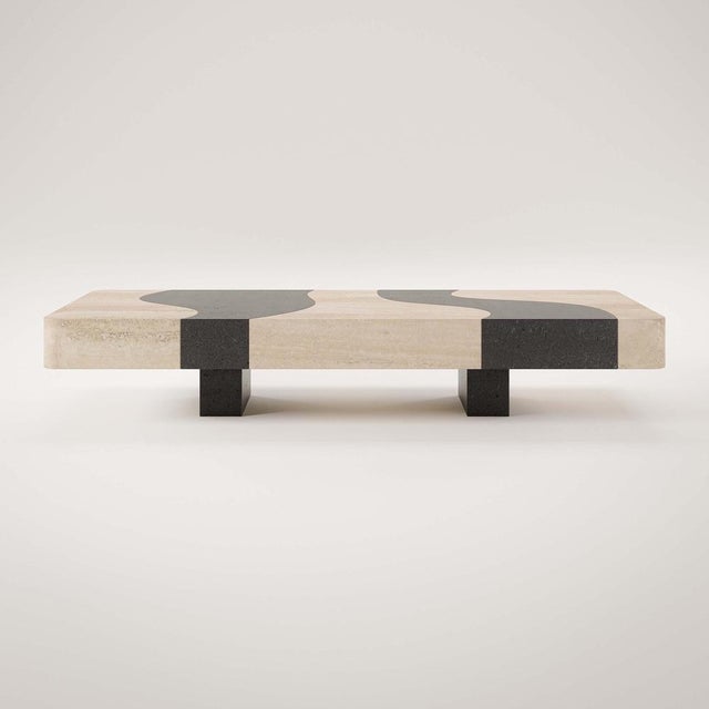 Dune Coffee Table in Black Lava Stone and Roman Travertine by Verena Brausch For Sale - Image 6 of 8