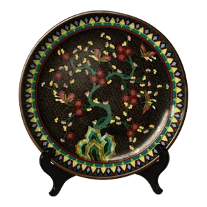 Antique Chinese Qing Dynasty 1644-1911 Enamel on Copper Cloisonne Plate Bowl