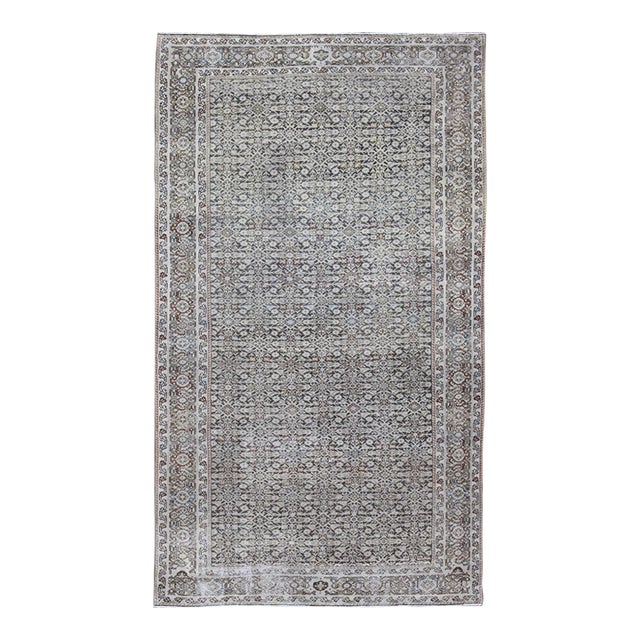Wide Gallery Rug Persian Malayer With Geometric Design Charcoal & Citron Green 8'2 X 14'0 For Sale