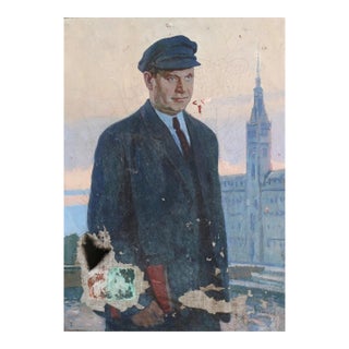 Original Oil Portrait Painting: Ukrainian Socialist Realism Art, 1971 100-70 For Sale