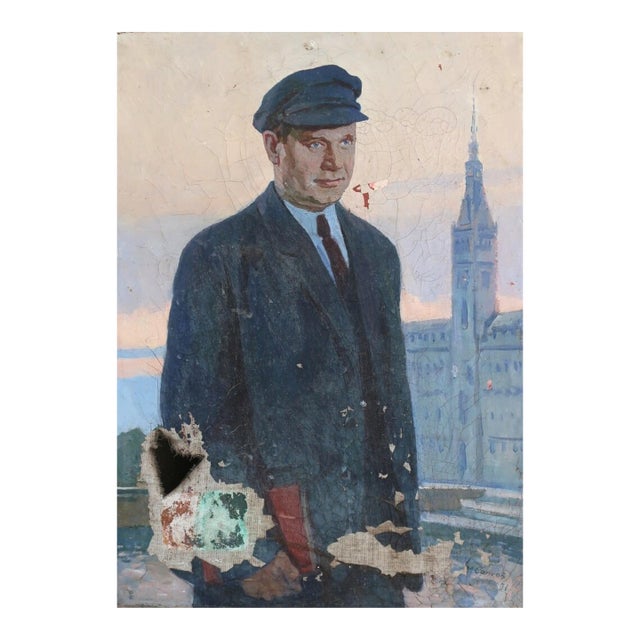 Original Oil Portrait Painting: Ukrainian Socialist Realism Art, 1971 100-70 For Sale