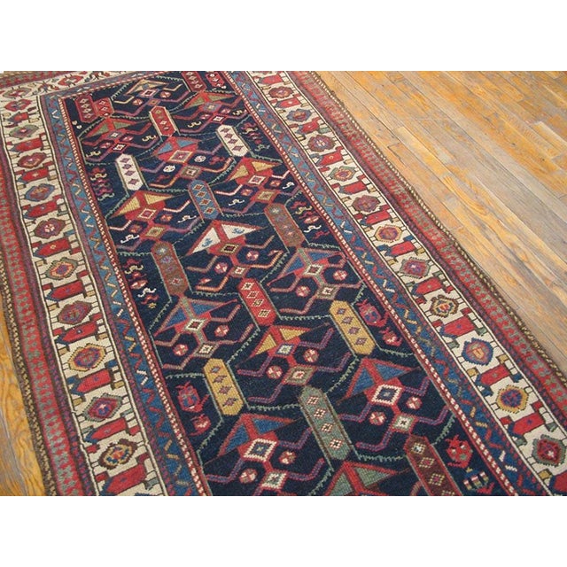Tribal 1880s Blue Navy Geomtric Tribal n.w. Persian Carpet 4' X 10' Handmade Wool Rug For Sale - Image 3 of 5