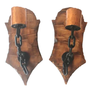 Vintage Pair of Wood, Copper, Chain Wall Sconce Candle Holders