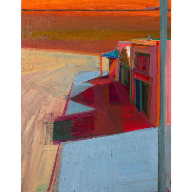 Corner Street No. 2 by Hiroshi Sato | Oil on Canvas Abstract depiction of a street corner with buildings. For Sale