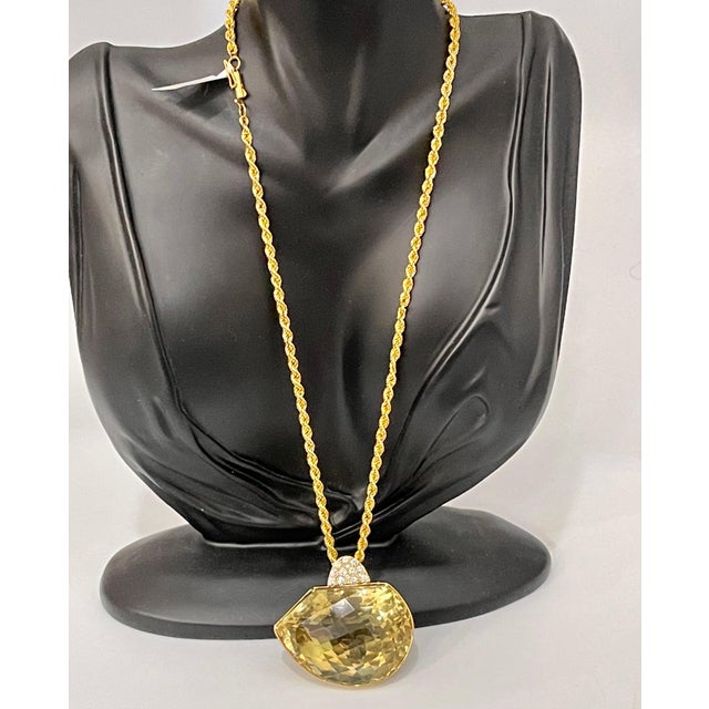 240 Carat Citrine & Diamond Pendent or Necklace 14 Karat Yellow Gold with Chain For Sale - Image 9 of 18