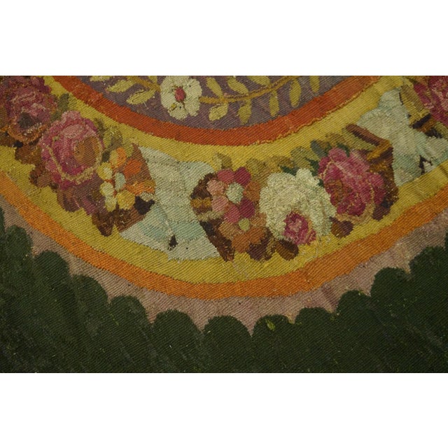 Renaissance Early 19th Century Antique Green Color First Empire Floral Medallion Design French Aubusson Flatweave Rug Carpet For Sale - Image 3 of 7