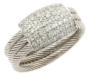 Philippe Charriol Flamme Blanche 18k White Gold & Diamonds Cable Ring, Size 5.5