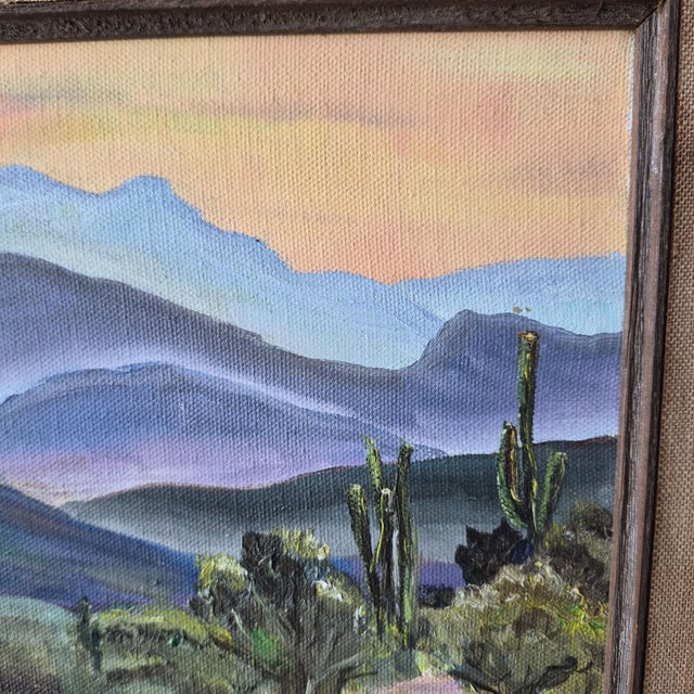 VTG Desert Framed Landscape Painting Signed Original Saguero Cacti 10 X 14 Horse For Sale - Image 15 of 16