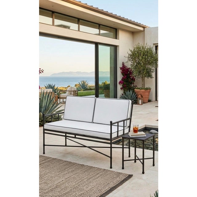 Neoclassical Turkish Powder-Coated Iron Settee With Custom Tailored Cushions For Sale - Image 9 of 9
