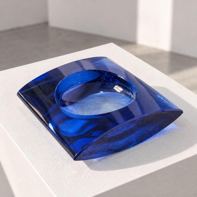 Blue Smoking Set of Murano Glass Ashtray and Lighter in Cobalt Blue in the style of Fontana Arte, 1970s For Sale - Image 8 of 9