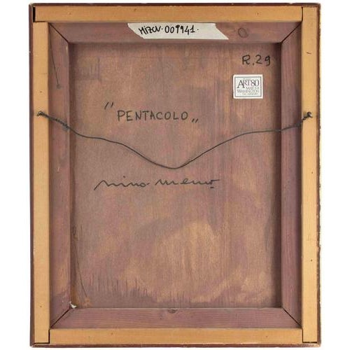 Mino Meno, Pentacle, 1970s, Oil Painting on Plywood For Sale - Image 4 of 5