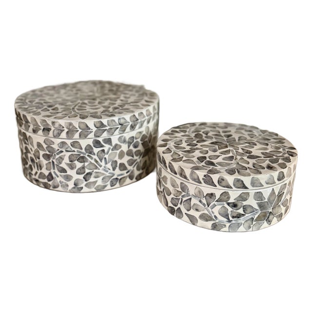 Inlaid Handmade Round Boxes, Pair For Sale