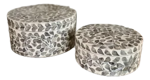 Inlaid Handmade Round Boxes, Pair