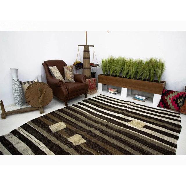 Vintage Striped Brown Kilim Rug-6'7x8'6" For Sale In Los Angeles - Image 6 of 7