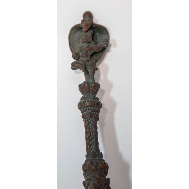 Metal Antique Fine Asian Ceremonial Indian Cast Bronze Puja Spoon 19th C. For Sale - Image 7 of 12