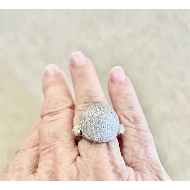 1990s 18k White Gold Diamond Boule Ring 3.95 Carats, Size 6.5 For Sale - Image 15 of 17