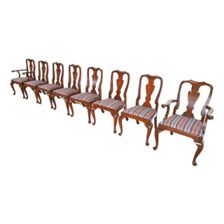 Henkel Harris Queen Anne Solid Mahogany Dining Chairs, Set of Eight For Sale