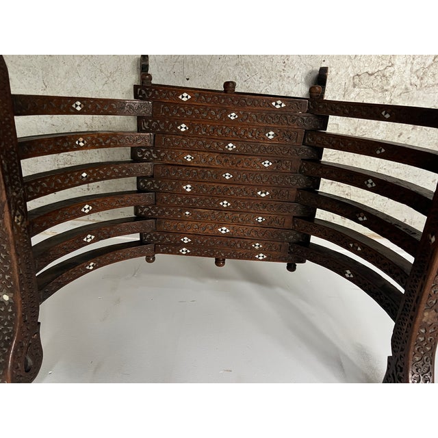 Wood Antique Syrian Folding Armchair in Carved Wood with Inlay, 1800s For Sale - Image 7 of 13
