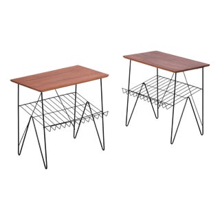 Teak Side Tables with Magazine Racks and Metal Frames, Denmark, 1960s, Set of 2 For Sale