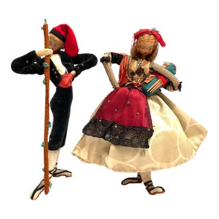 Vintage Handcrafted Roldan Klumpe Spanish Folk Pair of Dolls For Sale