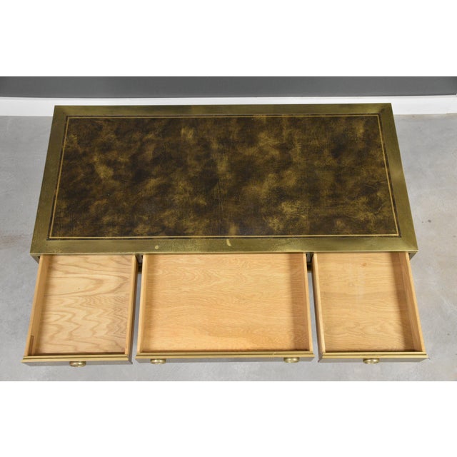 1970s 1970’s Mastercraft Brass and Leather Top Desk For Sale - Image 5 of 12