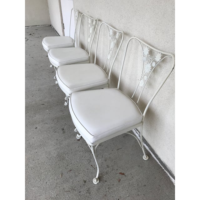 Vintage Woodard Wrought Iron Patio Chairs Daisy Floral Set of 4