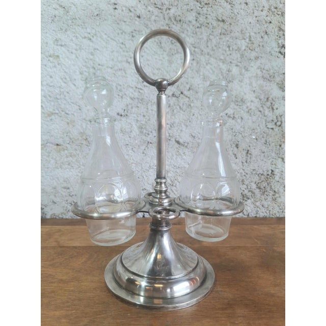 Metal Silver-Plated Oil and Vinegar Set with Bottles and Anchor by Ercuis, 1890s, Set of 3 For Sale - Image 7 of 7