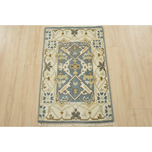 Tribal Oushak Rug 2’1” X 3’2” Blue Wool Tribal Hand-Knotted Oriental Carpet For Sale - Image 3 of 8