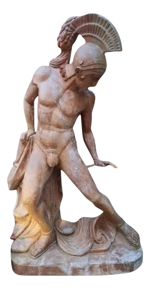 Italian Roman Warrior Sculpture in Red Travertine