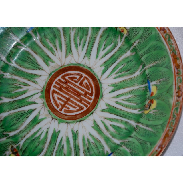 Ceramic Famille Verte Set of Porcelain Cabbage and Butterfly Pattern Cups and Plates For Sale - Image 7 of 11