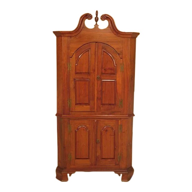 Custom Bench Made Chippendale Style Walnut Corner Cabinet For Sale