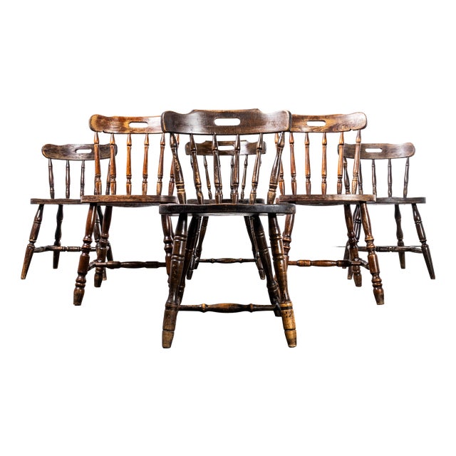 Vintage English Penny Public House Dining Chairs, 1970s, Set of 6 For Sale