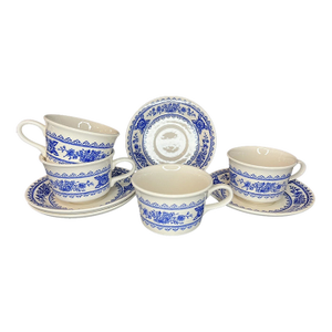Vintage Royal Usa Hampshire Blue & White Ironstone Tea Mug Set- Set 4