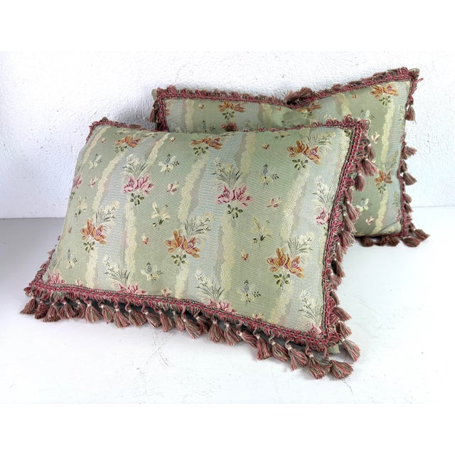Vintage Brunschwig & Fils Tasseled Silk Brocade Pillows/Pair For Sale - Image 9 of 9