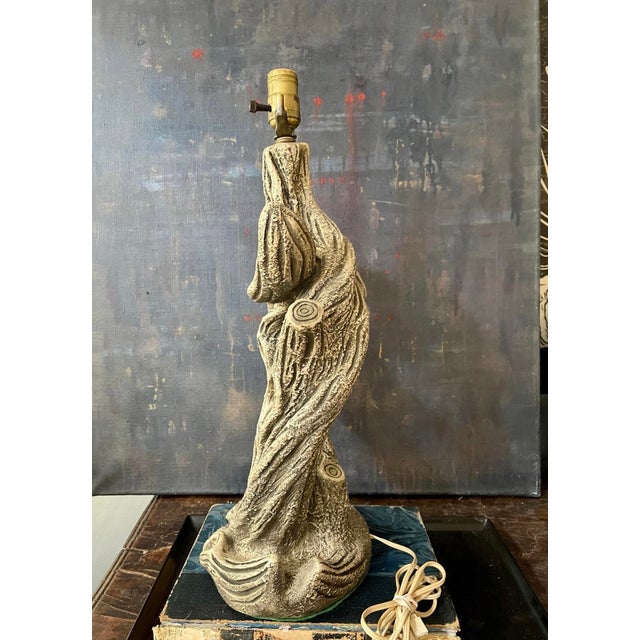 Cabin Mid Century Faux Bois Chalkware Table Lamp For Sale - Image 3 of 9