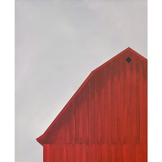 2020s Old Red by Justin Wheatley | Acrylic on Canvas Red Barn With Ochre Field For Sale - Image 5 of 10