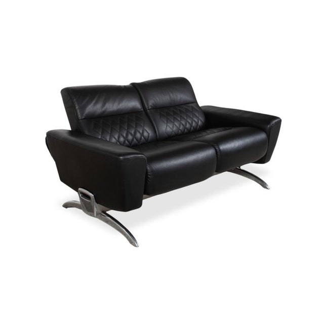 Michelle Leather Chrome Two-Seater Black Manual Function Sofa from Stressless For Sale - Image 4 of 14