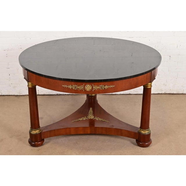 Kindel Furniture Neoclassical Carved Mahogany Faux Marble Top Center Table With Mounted Ormolu For Sale - Image 11 of 11