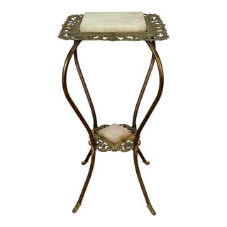 Antique Victorian Two-Tier Onyx Plant Stand Pedestal Table For Sale