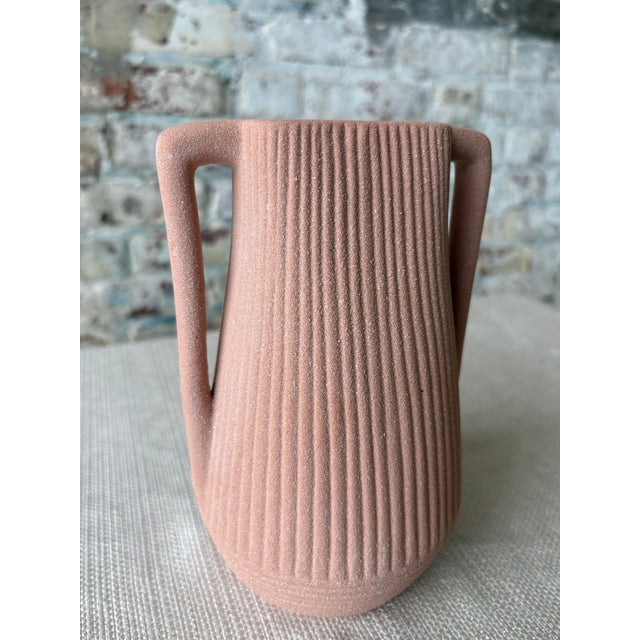 Textured Terracotta Pink Double Handle Bud Vase For Sale - Image 4 of 6