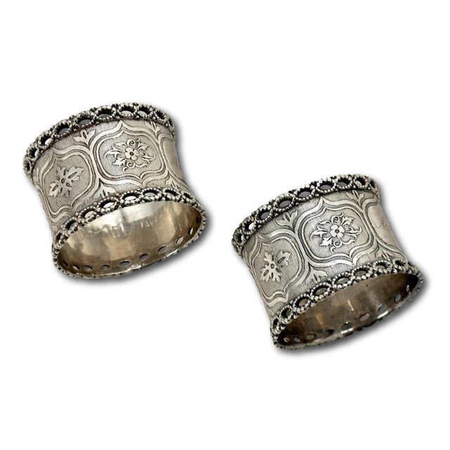 Mid 19th Century Outstanding Original Match Pair of Antique Hand Made American Coin Silver Napkin Rings - Circa 1860s For Sale - Image 5 of 12