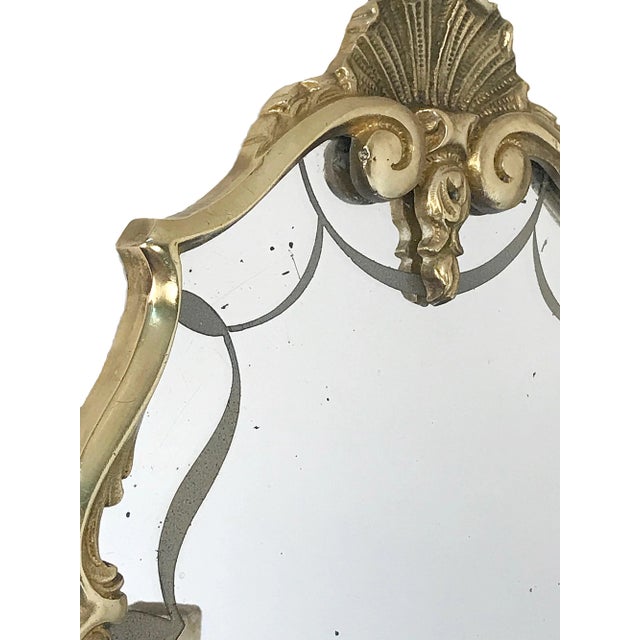 Gold Italian Brass Sconces with Decorated Mirrors, 1930s, Set of 2 For Sale - Image 8 of 9