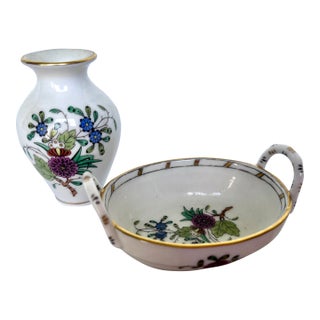 Vintage Herend Hungary Windsor Garden Porcelain Miniature Vase and Trinket Dish Set For Sale