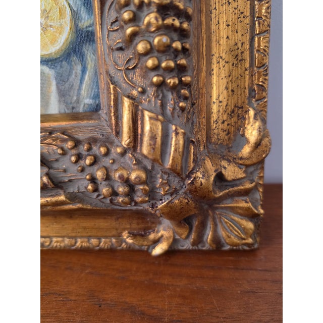 Late 20th Century Gilt Grape Motif Frame With Original Oil Painting, Lemon Still Life Art, Ornate Gold Frame, Cottage Decor For Sale - Image 10 of 13