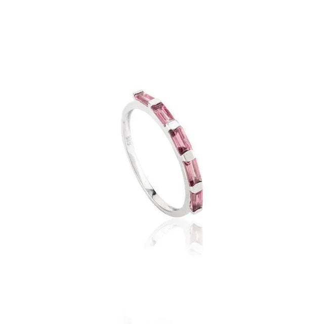 Metal Modern Chic Eternity Band With Baguette Cut Natural Pink Tourmaline Size 8 For Sale - Image 7 of 10