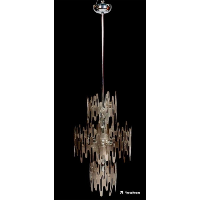 Brutalist Brutalist Chandelier in Stainless Steel, France, 1970s For Sale - Image 3 of 8