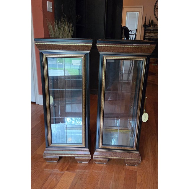 Pair of Vintage Italian Burlwood and Glass Display Cabinets For Sale In Charlotte - Image 6 of 9