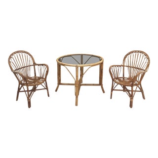 20th Century Boho Chic Rattan Bistro Set - 3 Pieces For Sale