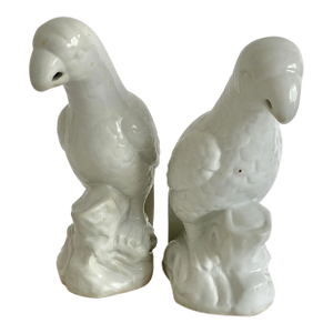 Vintage Blanc De Chine Porcelain Parrots - A Pair
